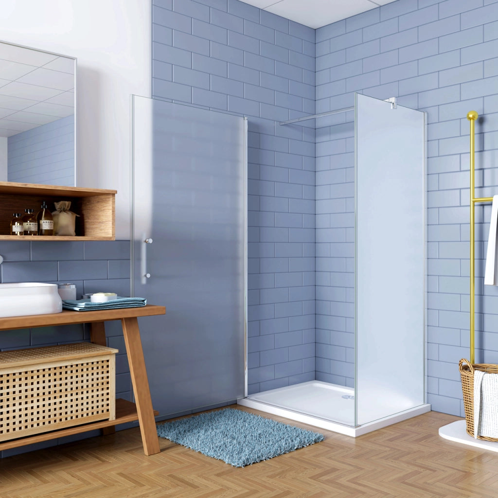 195cm Box Doccia Angolare Irreversibile Porta Battente con Lato Fisso 80x70cm Vetro Satinato 6mm Anticalcare Barra 90 cm