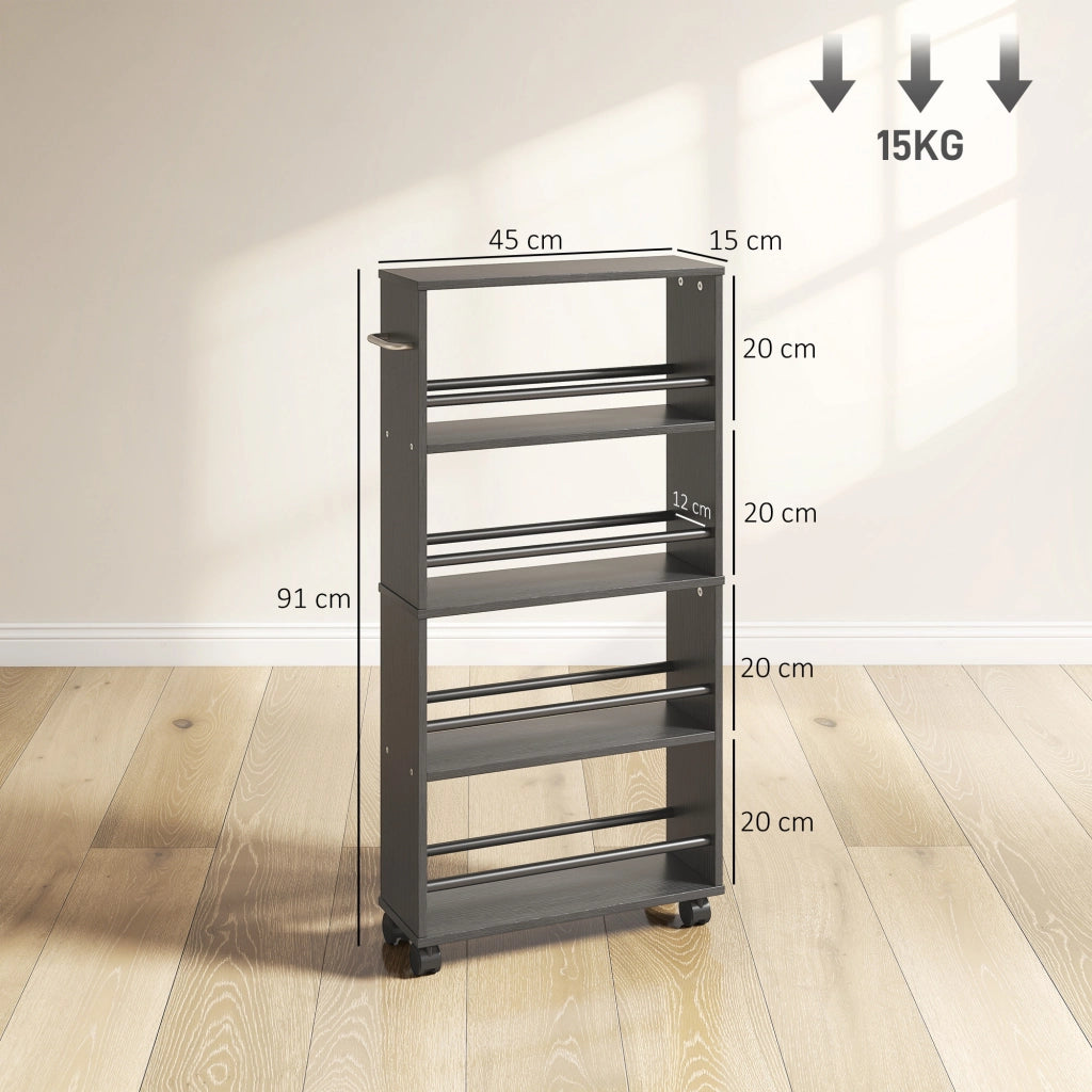 Libreria con Ruote, Design Sottile, 4 Ripiani ¨C Zephmum ¨C Nero, 45x15x91 cm