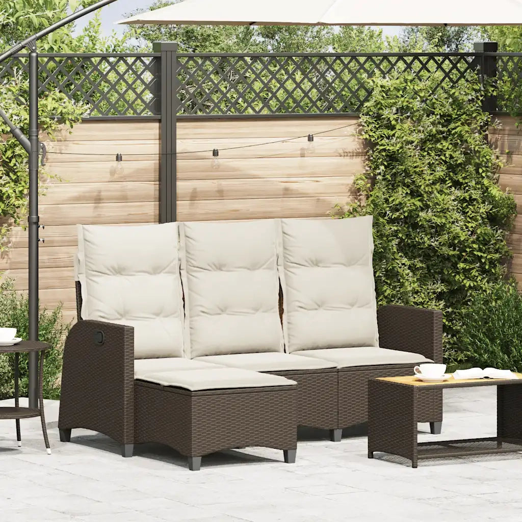 Divano Reclinabile Giardino con Cuscini a L-Sofa da Giardino-Divano da esterno Marrone Polyrattan