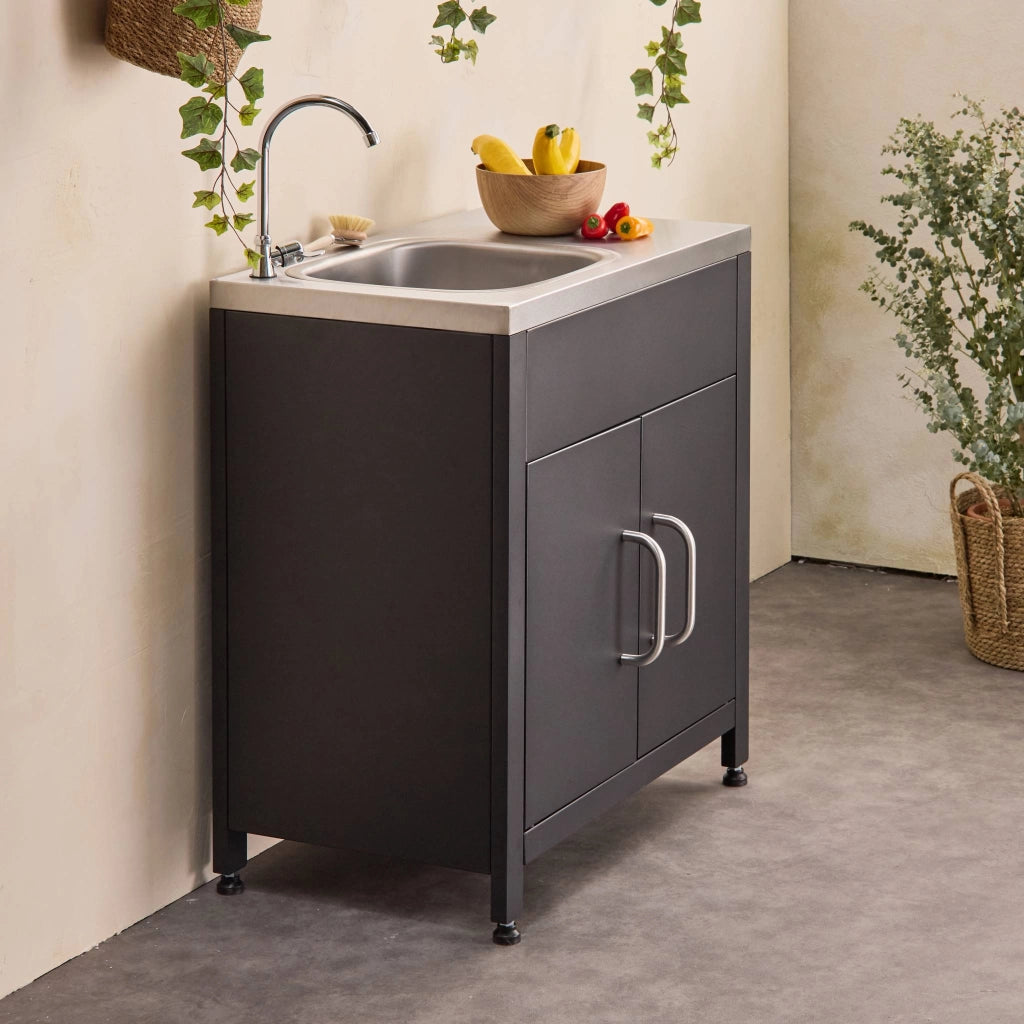 Mobile da esterno in acciaio con lavello, 80cm, nero