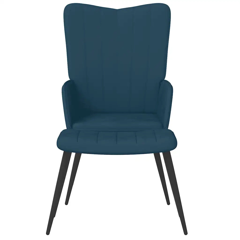 Poltrona Relax con Sgabello Blu in Velluto 327698
