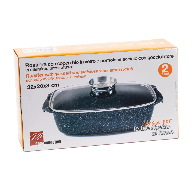 Set di 4 Rostiere Alluminio Pressofuso Con Coperchio 32x20 Cm