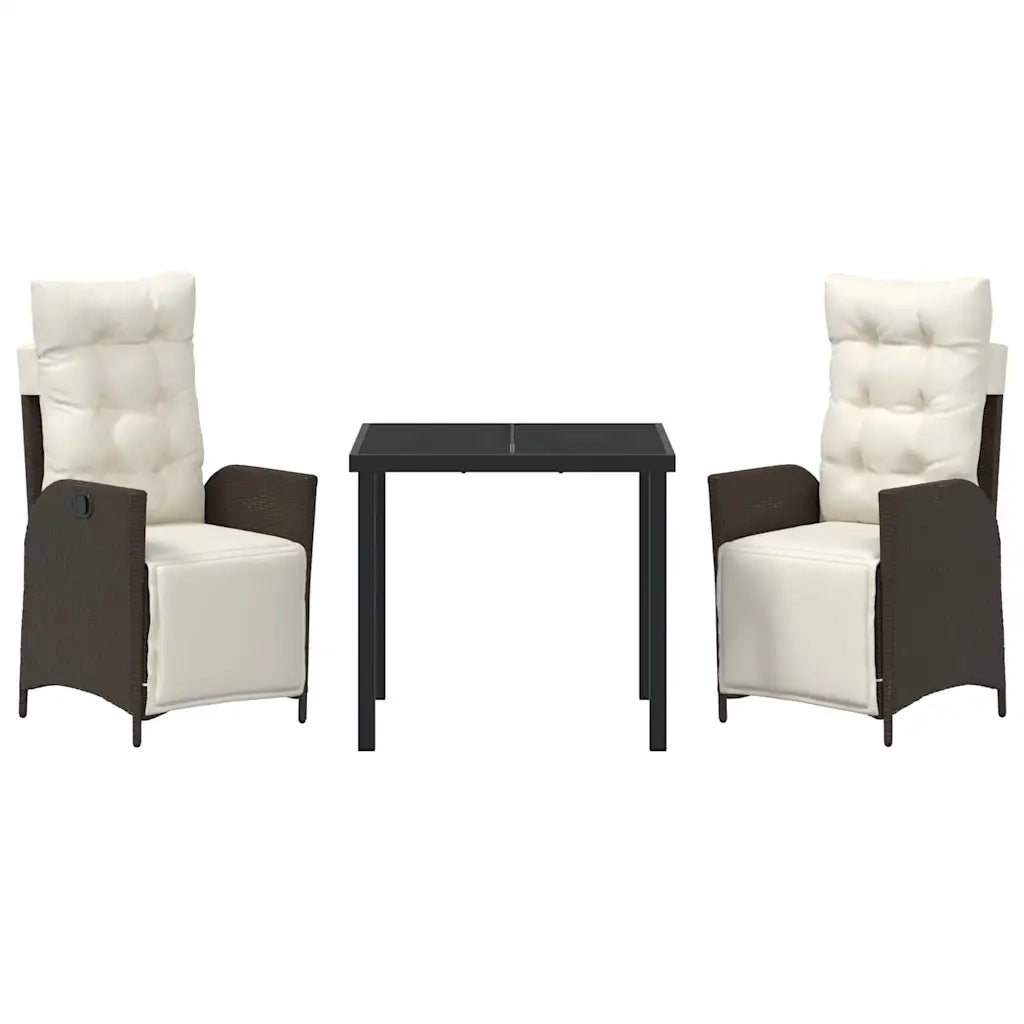 Set da Pranzo per Giardino con cuscino 3 pcs Marrone polyrattan