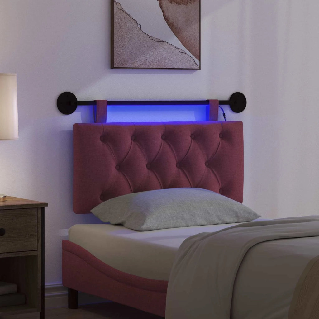Testiera | Testata sospesa Con luce LED Rosso Vino Tessuto