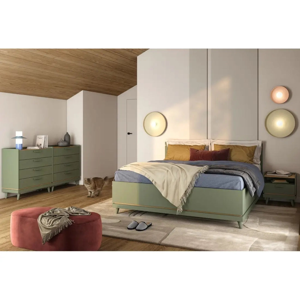 Letto NOKI – 180x200 cm verde e legno – Stile scandinavo