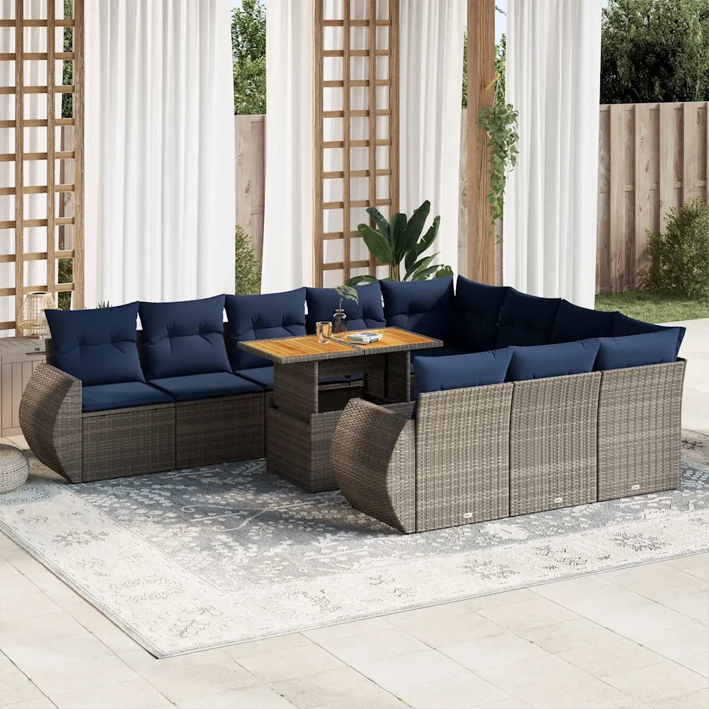 Set Divani da Giardino 11 pz con Cuscini in Polyrattan Grigio 3327316