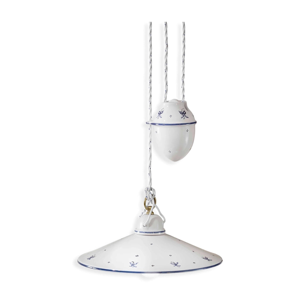 Sospensione Saliscendi Classica Asti Ceramica E Ottone Decorato 35 Cm 1 Luce E27
