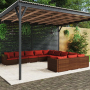 Set Divani da Giardino 11 pz con Cuscini in Polyrattan Marrone 3102811