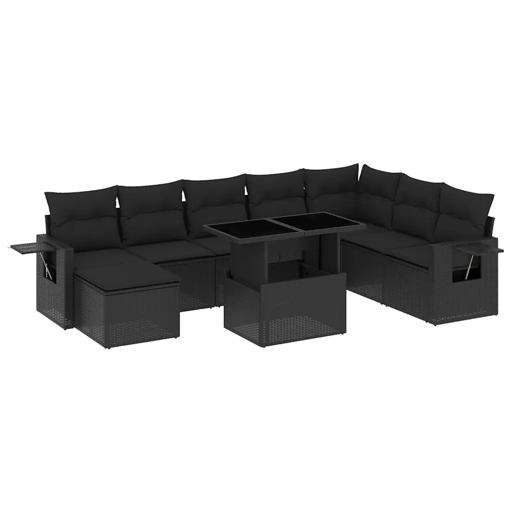Set Divani da Giardino con Cuscini 8 pz Nero in Polyrattan