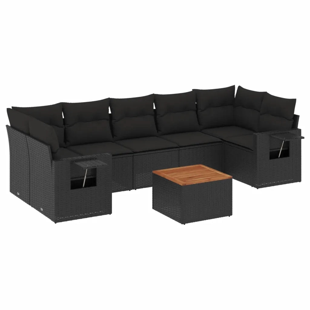 Set Divani da Giardino con Cuscini 8 pz Nero in Polyrattan