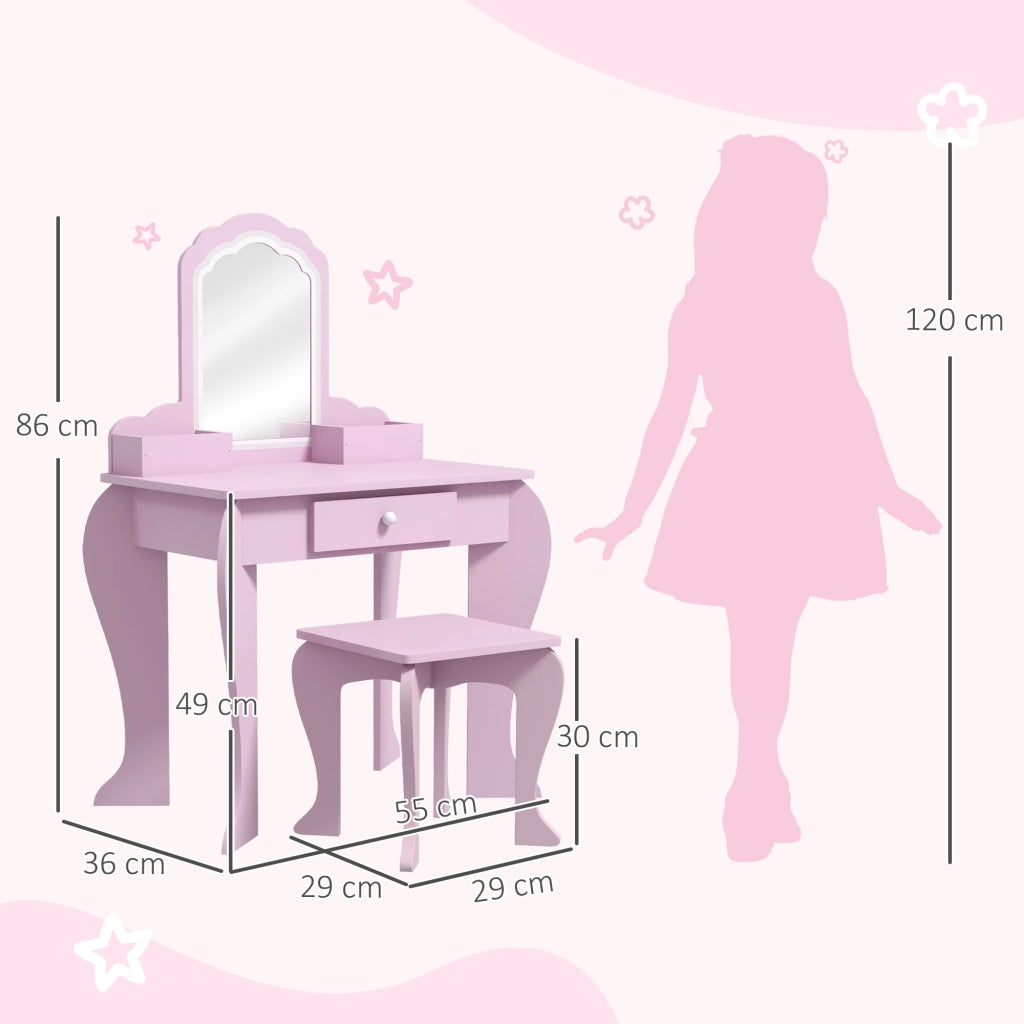 Toeletta Bambini con Specchio Sgabello Cassetto Forma Nuvola ¨C Xylo ¨C Rosa