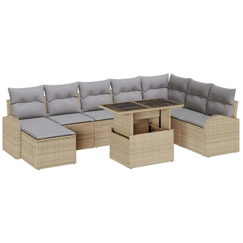 Set Divano da Giardino 9 pcs Beige Poly Rattan