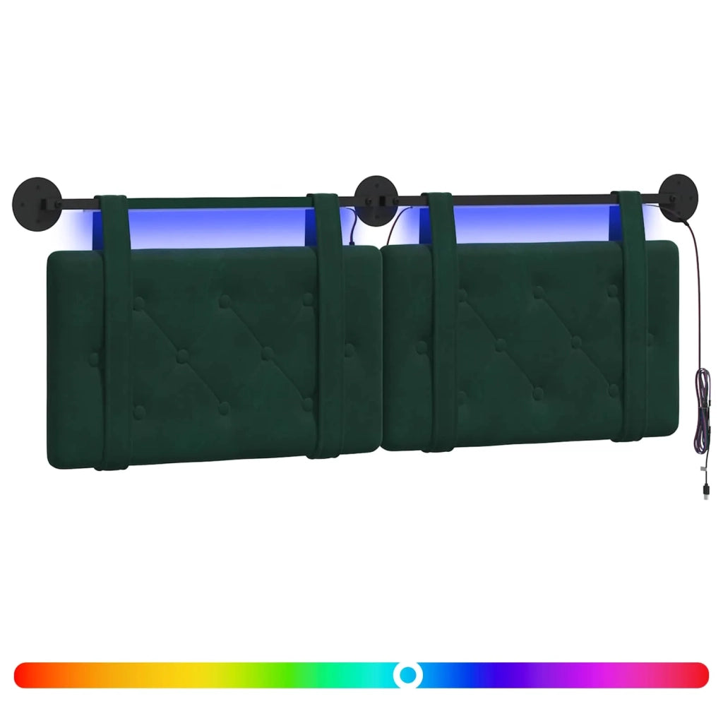 Testiera | Testata sospesa Con luce LED Verde Scuro Velluto