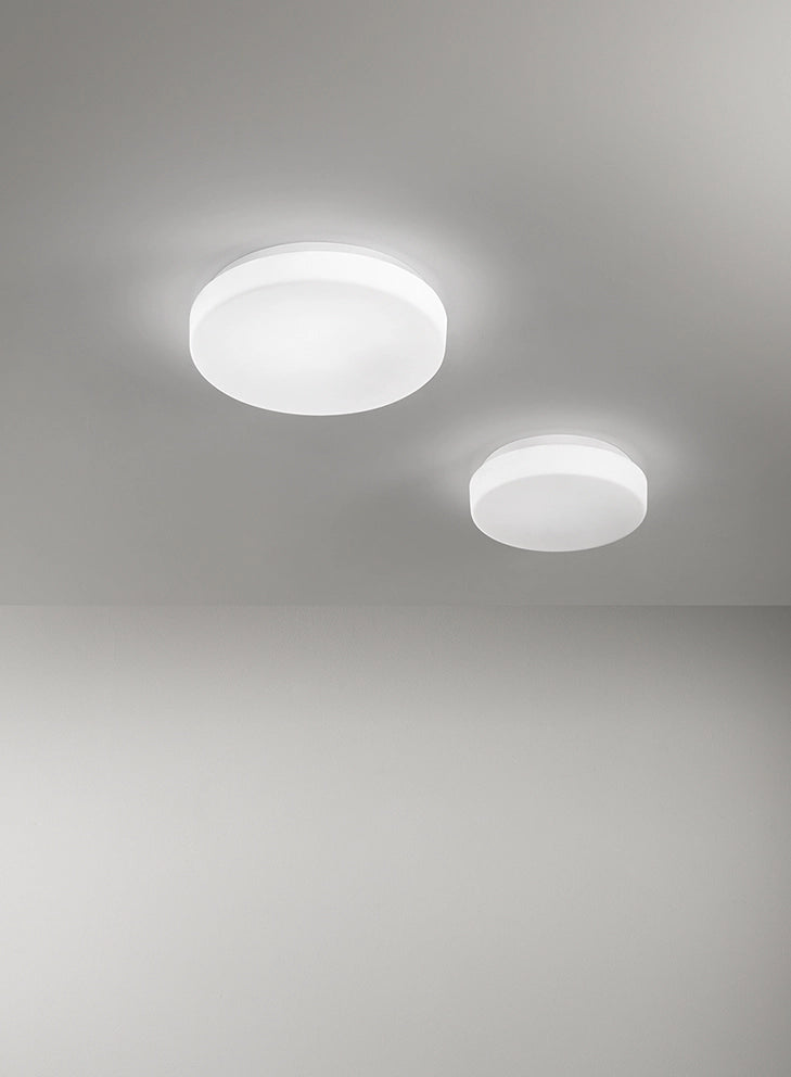 Plafoniera LED a soffitto in vetro soffiato bianco satinato, dimmerabile CCT 3000K-4000K, potenza 24W, diametro 40 cm, alta efficienza - Perenz