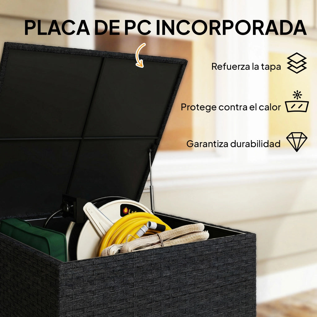 Cassa per esterno in rattan 253L con cerniera e telaio in acciaio nero ¨C Minimal ¨C nero