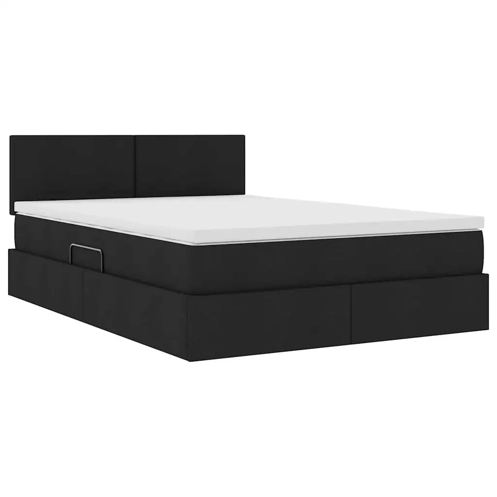 Letto con contenitore e LED con led Nero 140 x 200 cm Tessuto