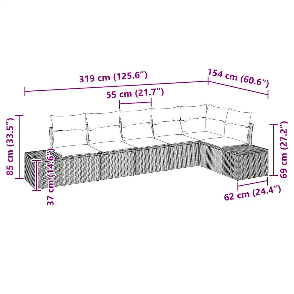 Set Divano da Giardino con cuscino 6 pcs Grigio polyrattan 3347079