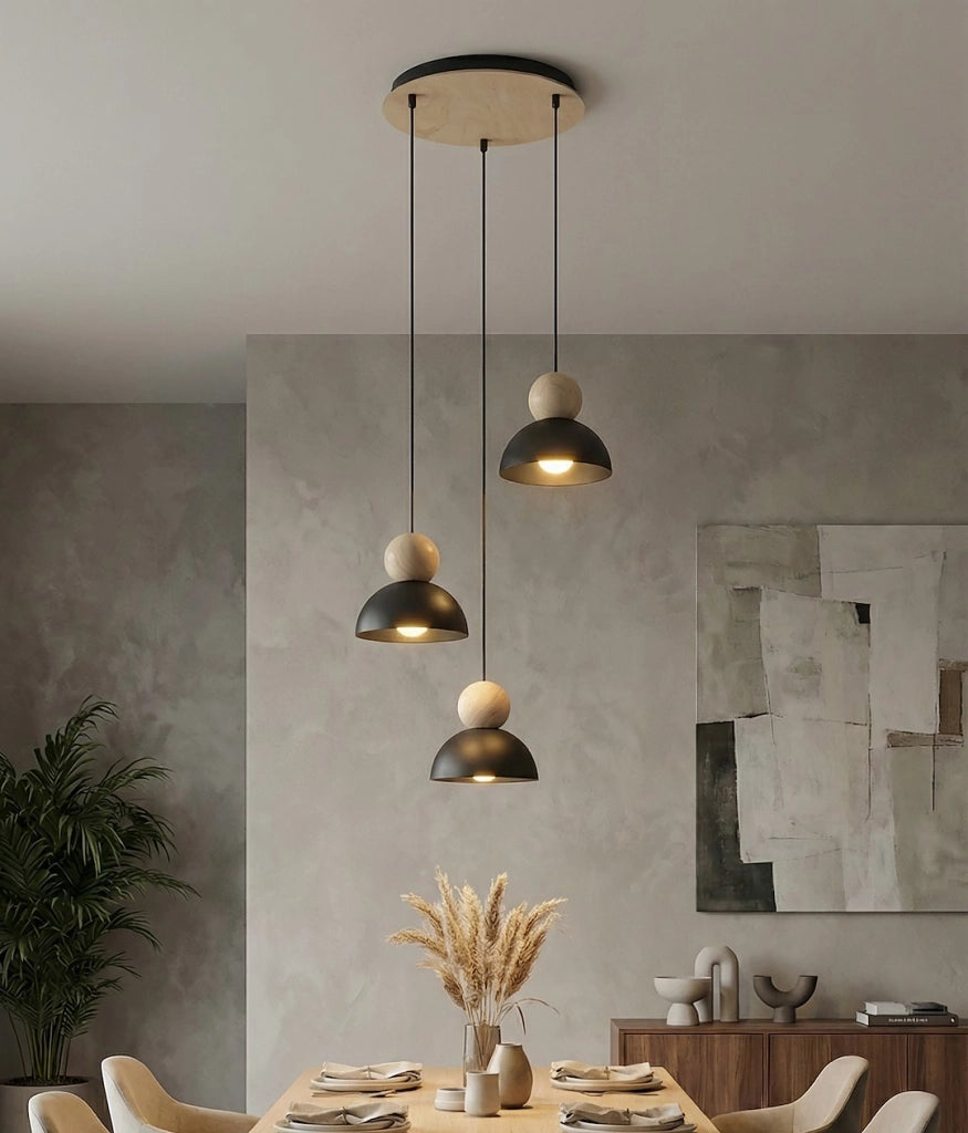 Lampada a sospensione KAKI japandi nero-beige 3xE27
