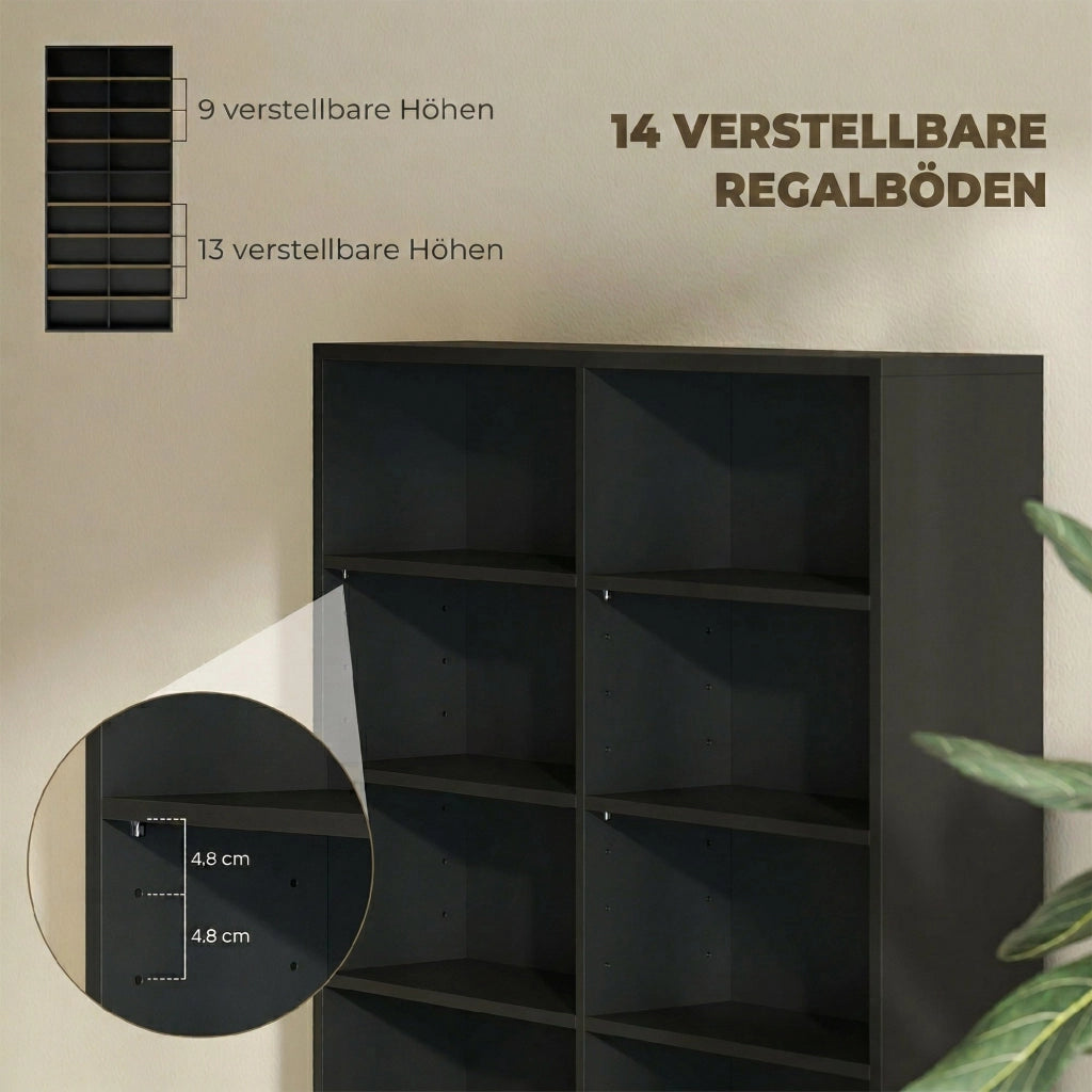 Libreria per CD e Blu-ray con 18 scomparti e 14 ripiani regolabili ¨C Minimal ¨C Nero