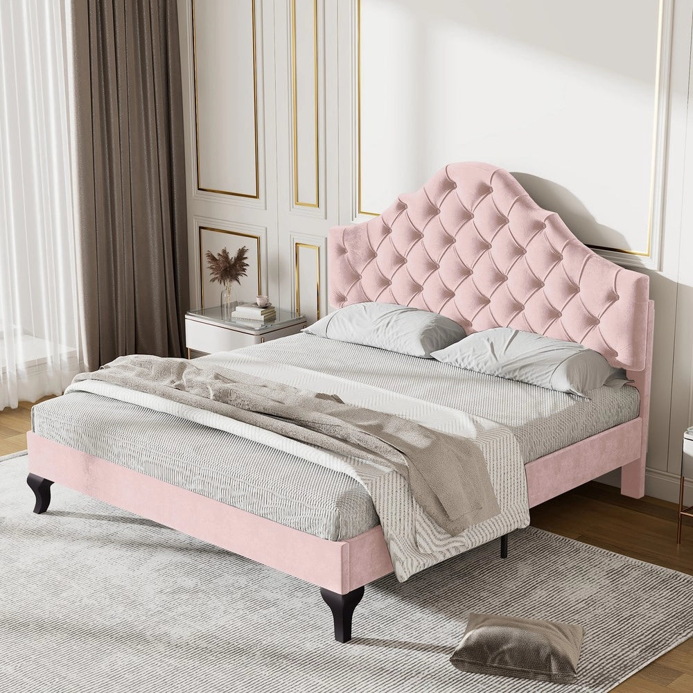 Letto Imbottito con Testiera Regolabile ¨C MINIMAL ¨C Velluto Rosa 140x200