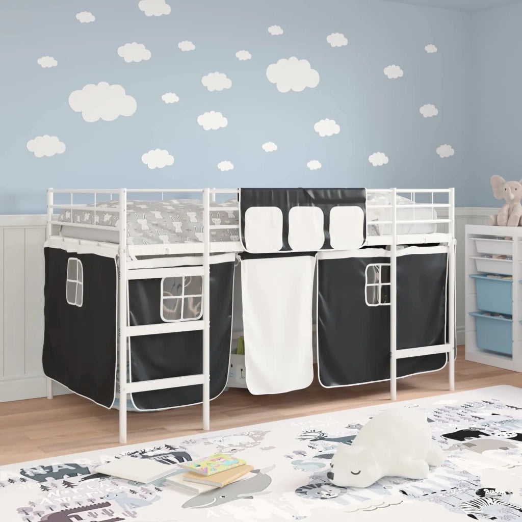 Struttura del Letto Loft per Bambini con Tendine-Giroletto per bambini Bianco e Nero 464606