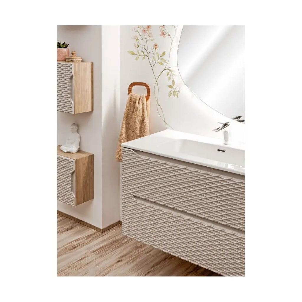 Mobile sottolavabo YOKA – Beige e rovere chiaro 80 cm