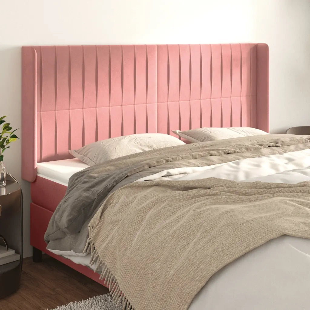 Testiera ad Orecchio-Testata con Orecchie Rosa 163x16x118/128 cm in Velluto 401657