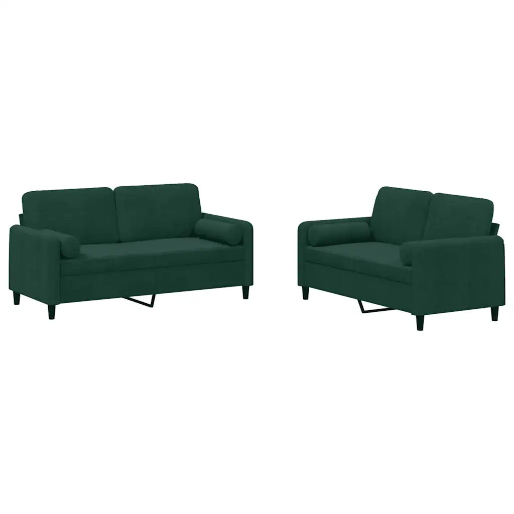 Set di Divani 2 pz con Cuscini Verde Scuro in Velluto