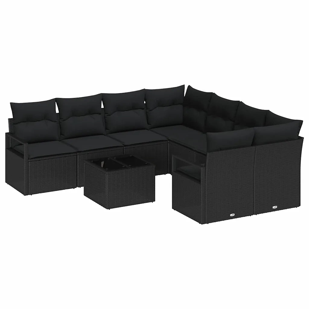 Set di divani con cuscino 9 pcs Nero polyrattan 3354992