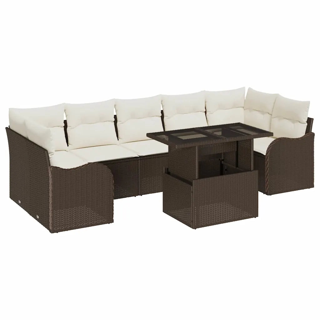 Set Divano da Giardino 8 pcs Marrone e Crema polyrattan 3348414