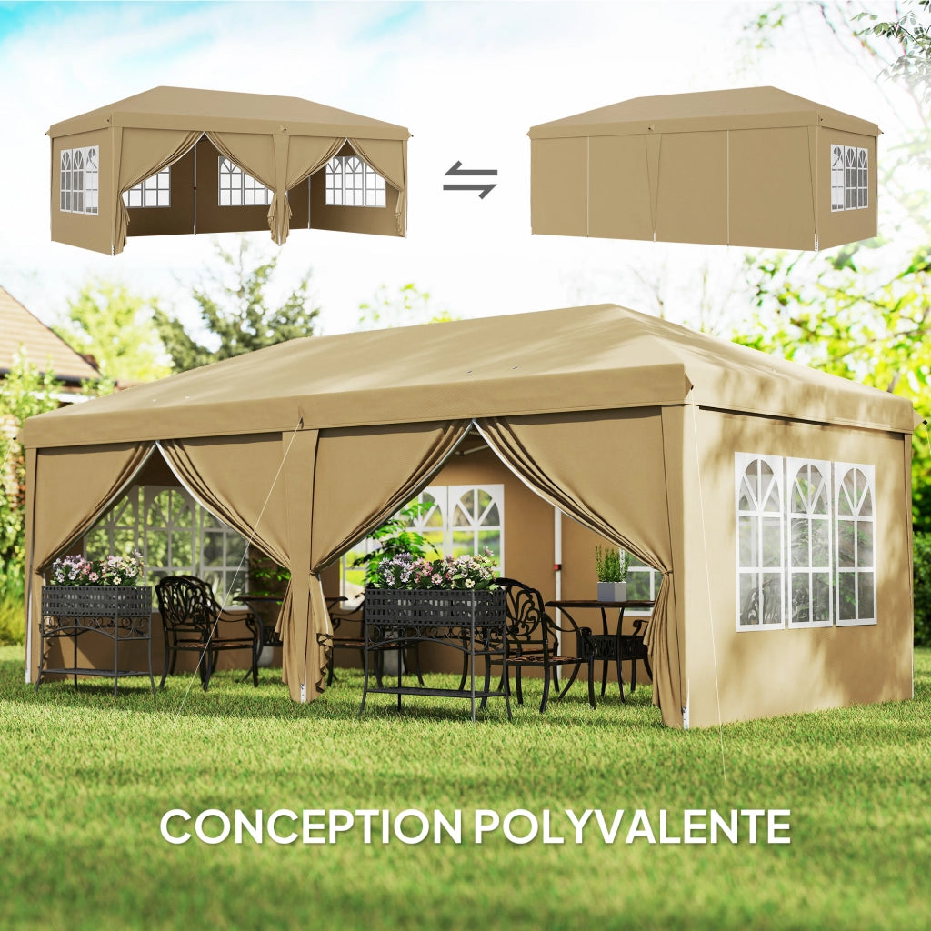 Gazebo pieghevole pop-up impermeabile 6x3x2,7m - Xylo - 4 pareti laterali rimovibili 4 finestre verde