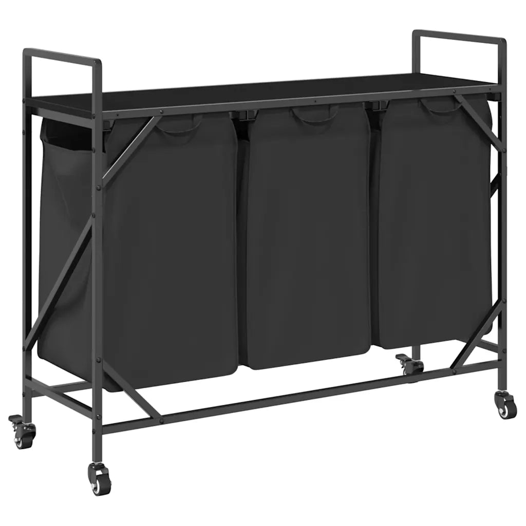 Cesto della Biancheria 3 Scomparti con Ruote Rovere Nero 859090