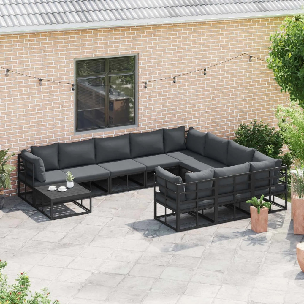 Set Divano da Giardino con cuscino 11 pcs Nero Alluminio 3378907