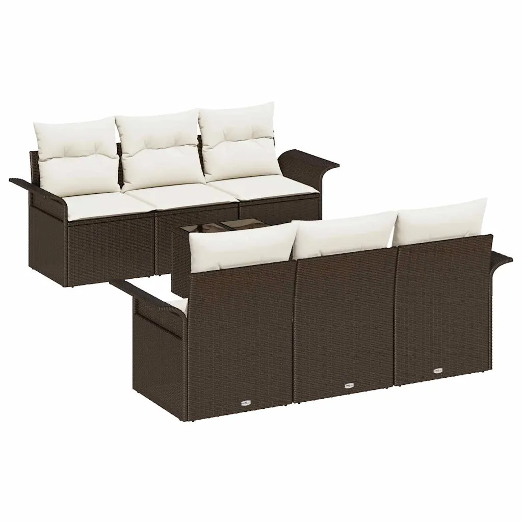 Set Divano da Giardino con cuscino 7 pcs Marrone polyrattan