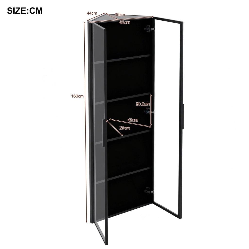Vetrina con LED ¨C MINIMAL ¨C Nero, Vetro Temperato, 62x35x160 cm