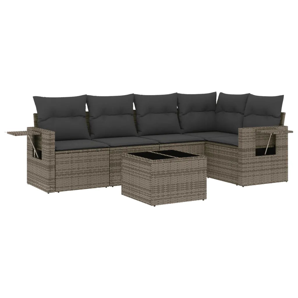 Set Divano da Giardino 6 pz con Cuscini Grigio in Polyrattan
