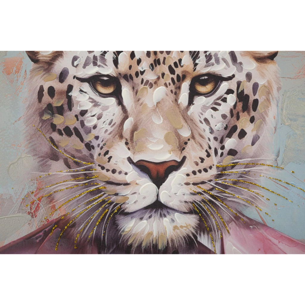 Dipinto su tela King B leopardo gentleman con cornice, 82x122 cm