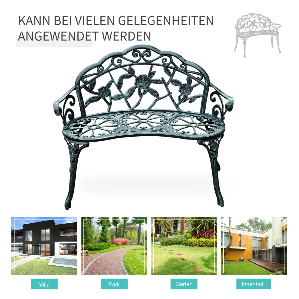 Panchina da Giardino 2 Posti in Metallo ¨C Zephmum ¨C Verde Antico 100x54x78 cm