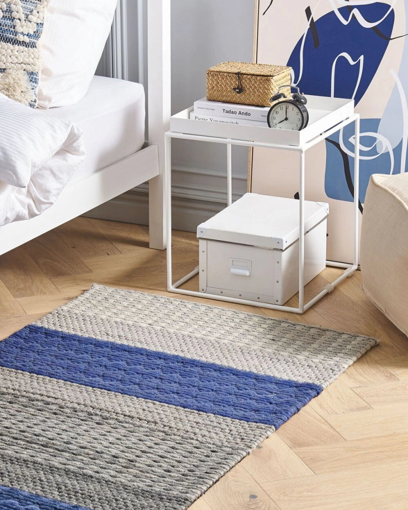 Tappeto tappetino 80 x 150 cm Lana Blu e Grigio Camera da Letto