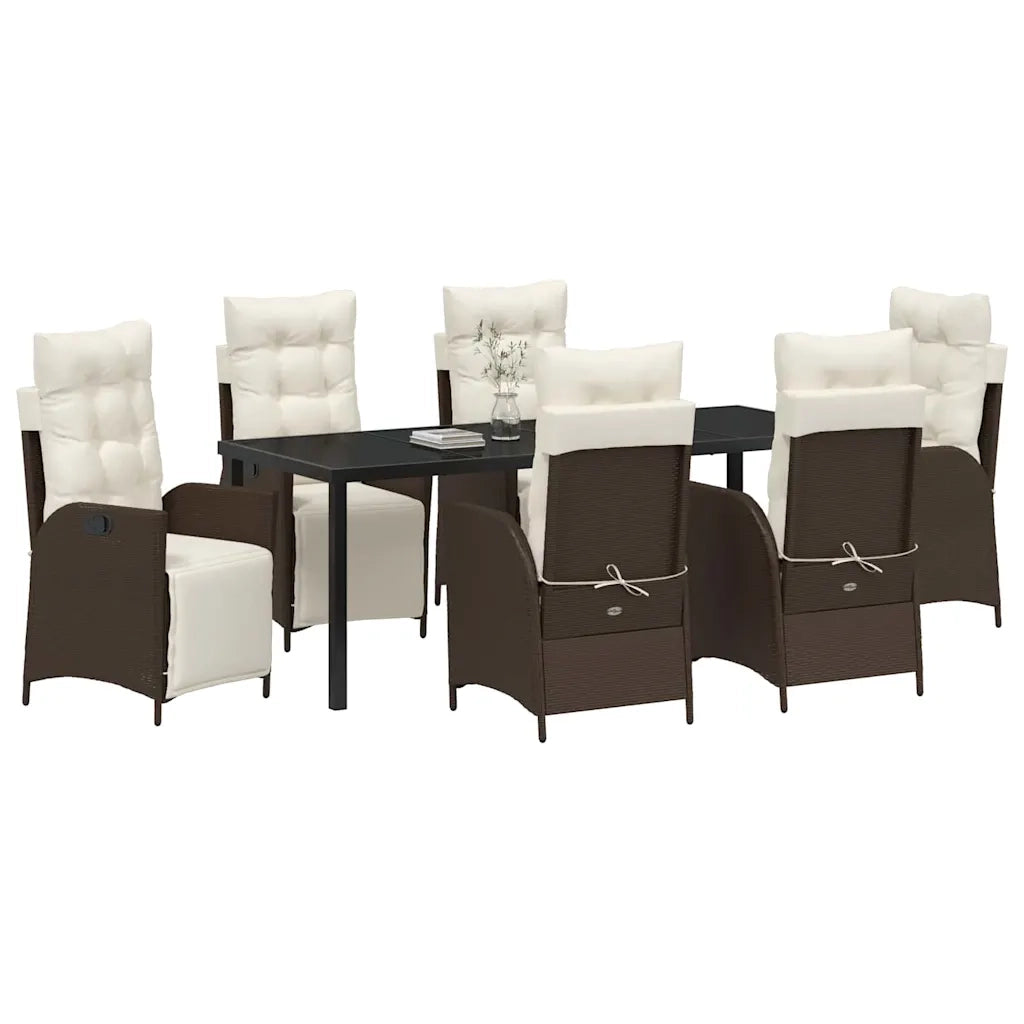 Set da Pranzo per Giardino con cuscino 7 pcs Marrone polyrattan 3380545