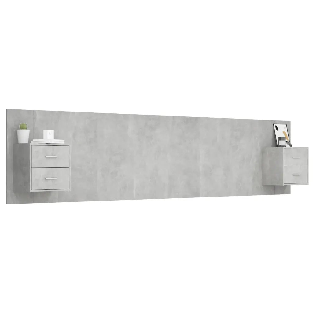 Testiera Letto con Comodini in Legno Multistrato Grigio Cemento 3115759