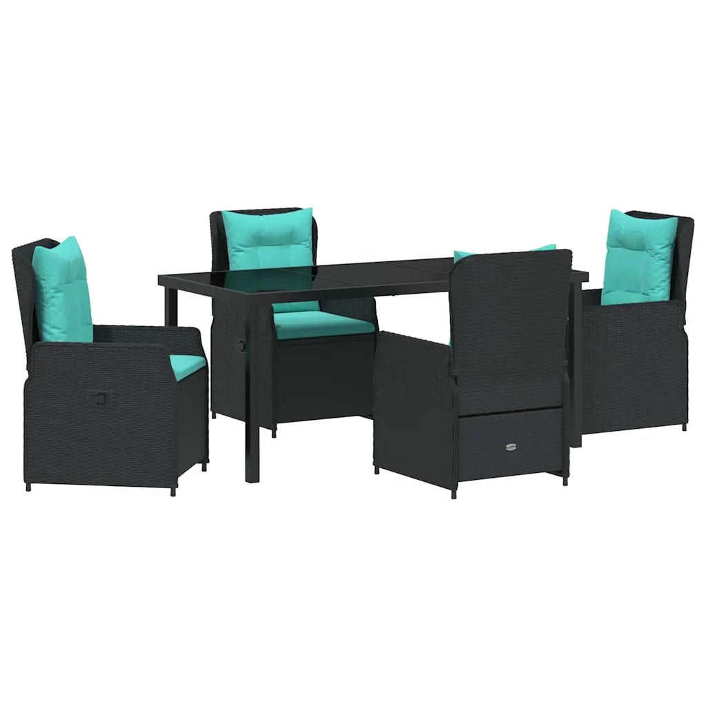 Set da Pranzo per Giardino 5 pcs Nero Poly Rattan