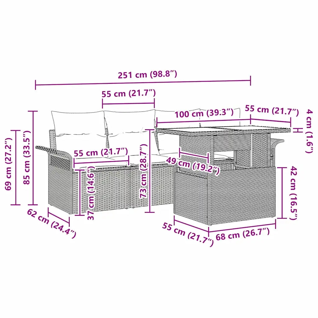 Set Divano da Giardino con cuscino 5 pcs Nero polyrattan 3348189