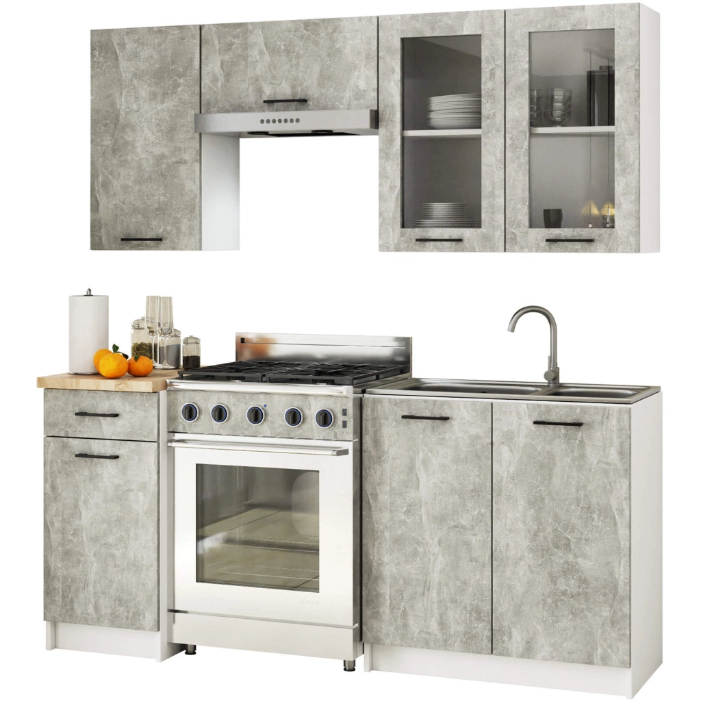 AKORD Set di Mobili da Cucina OLIWIA 180 cm Cemento 180 cm 7 porte 1 cassetto 180x46x203 cm