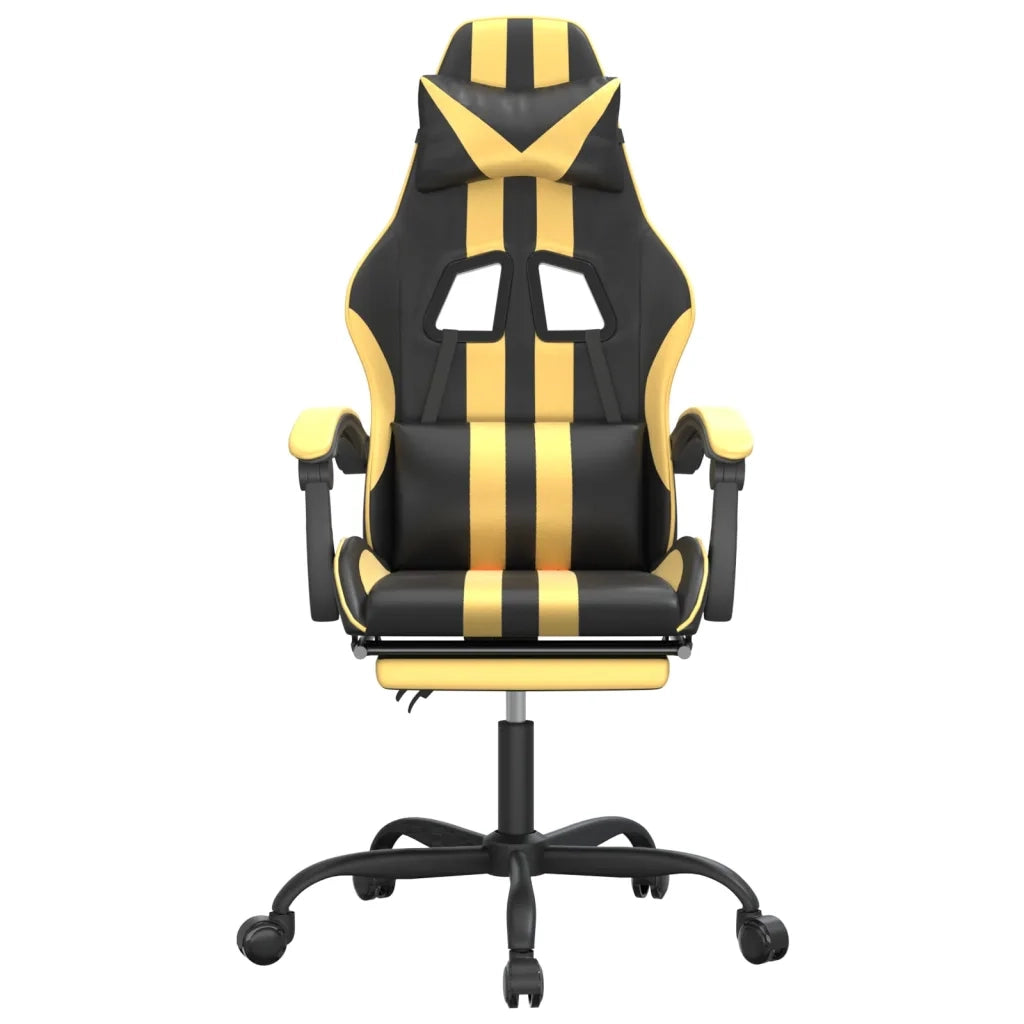 Sedia da Gaming Girevole con Poggiapiedi Nero e Oro Similpelle 349533