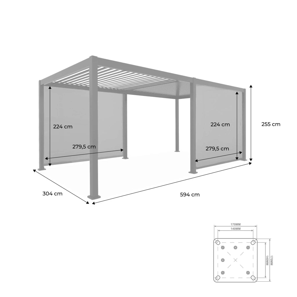 Pergola bioclimatica 3x6m in alluminio + 2 tende 3m , antracite