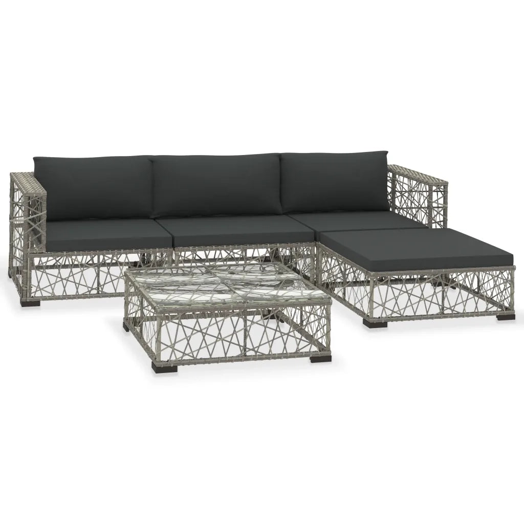Set Divani da Giardino 5 pz con Cuscini in Polyrattan Grigio 46813