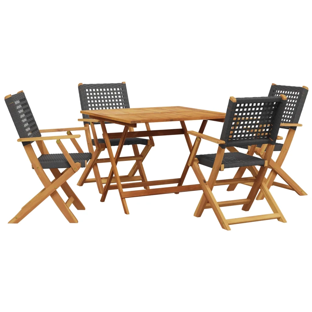 Set da Pranzo per Giardino 5pz Nero Polyrattan e Legno Massello 3281826