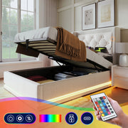 Letto imbottito 90x200 - Xylo - Beige, LED, USB-C, idraulico