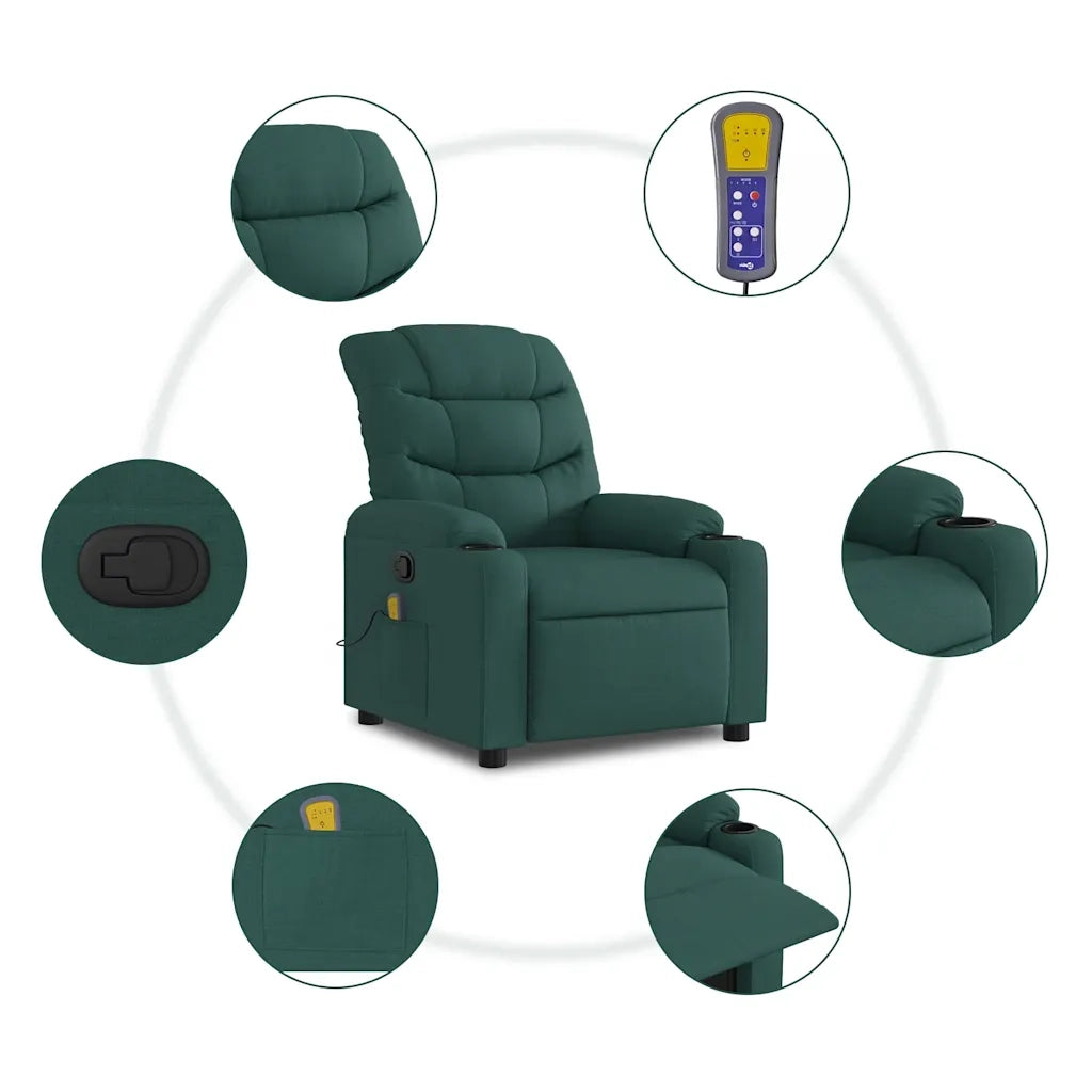 Poltrona Massaggiante | Sedia Relax Reclinabile Verde Scuro in Tessuto